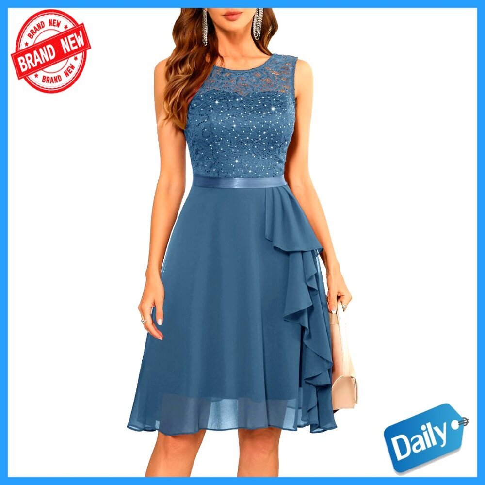 Sequin Cocktail Dress Sleeveless Ruffle Hem Formal Elegant Wedding Guest Party